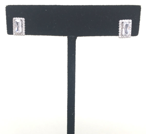 RECTANGLE STUD PAVE CZ STERLING SILVER EARRINGS