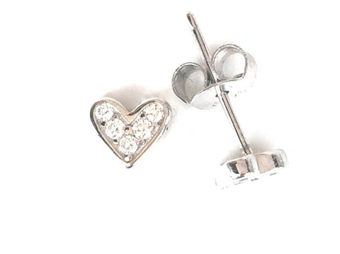PETITE HEART STUD PAVE CZ STERLING SILVER EARRINGS