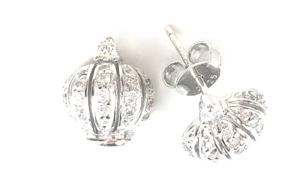 CROWN PAVE CZ STERLING SILVER EARRINGS