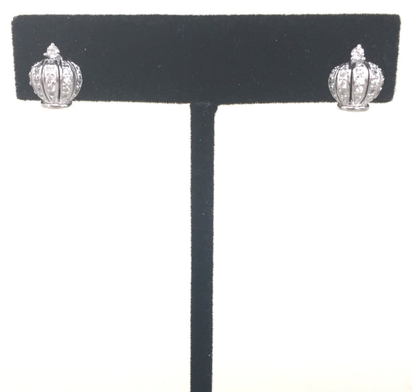 CROWN PAVE CZ STERLING SILVER EARRINGS