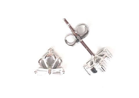PETITE CROWN STUD PAVE CZ STERLING SILVER EARRINGS