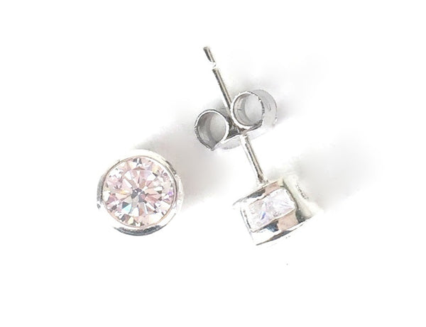 ROUND BEZEL SET CLEAR CZ STUD STERLING SILVER EARRINGS