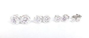 ROUND BEZEL SET CLEAR CZ STUD STERLING SILVER EARRINGS