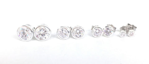 ROUND BEZEL SET CLEAR CZ STUD STERLING SILVER EARRINGS