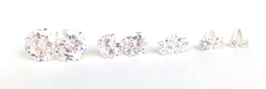 FOUR-CLAW ROUND CLEAR CZ STUD STERLING SILVER EARRINGS