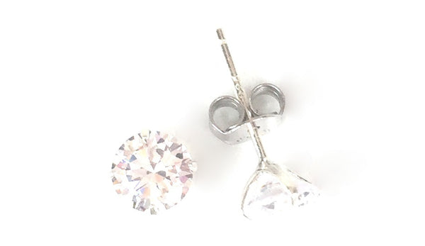 FOUR-CLAW ROUND CLEAR CZ STUD STERLING SILVER EARRINGS
