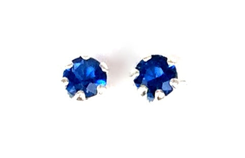 PETITE SIX-CLAW NAVY BLUE STUD CZ STERLING SILVER EARRINGS