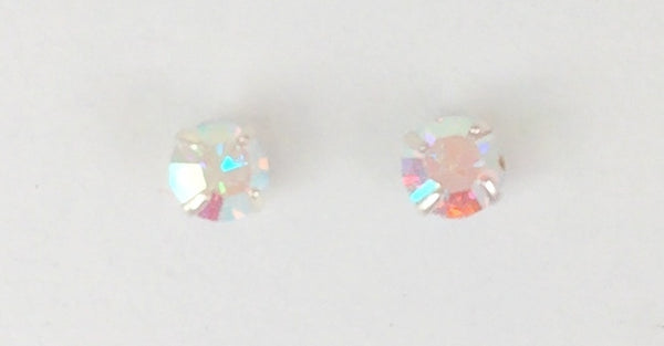 PETITE FOUR-CLAW ROUND COLOR CRYSTAL 0.08" STUD STERLING SILVER EARRINGS