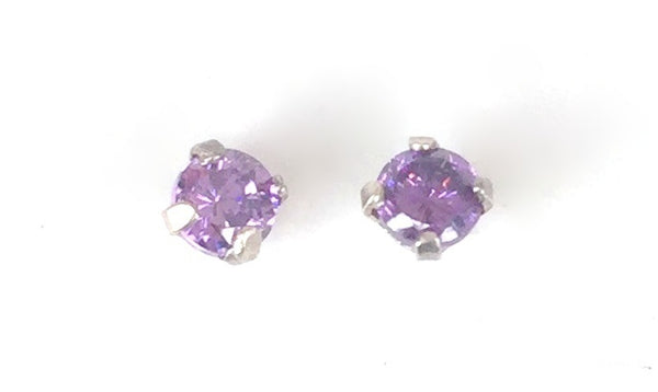 PETITE FOUR-CLAW ROUND COLOR CRYSTAL 0.08" STUD STERLING SILVER EARRINGS