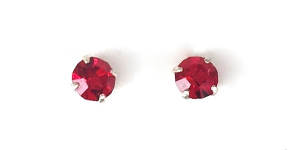 PETITE FOUR-CLAW ROUND COLOR CRYSTAL 0.08" STUD STERLING SILVER EARRINGS