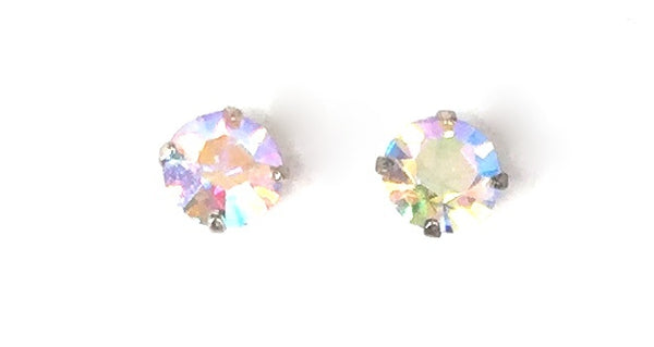 PETITE FOUR-CLAW ROUND COLOR CRYSTAL 0.13" STUD STERLING SILVER EARRINGS