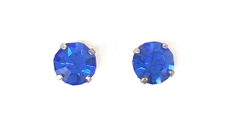 PETITE FOUR-CLAW ROUND COLOR CRYSTAL 0.12" STUD STERLING SILVER EARRINGS
