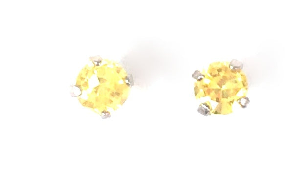 PETITE YELLOW CRYSTAL STUD STERLING SILVER EARRINGS