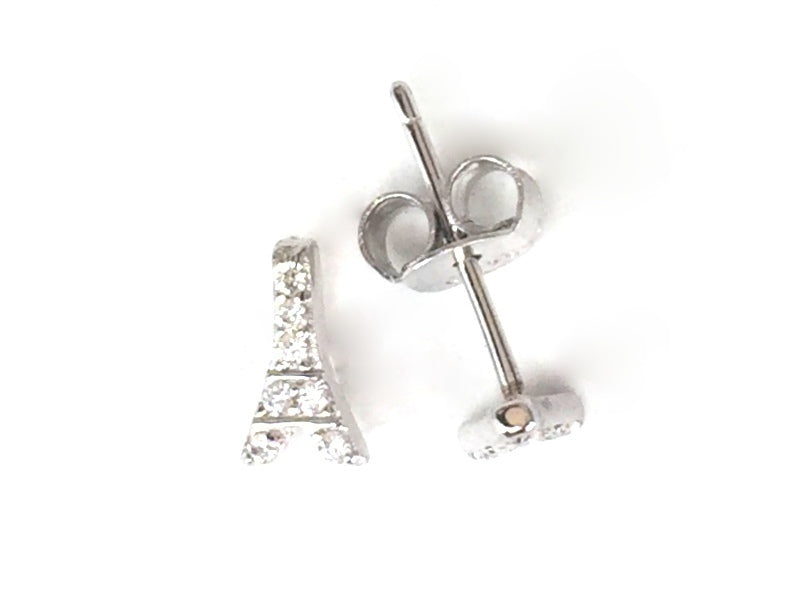 PETITE EIFFEL TOWER STUD PAVE CZ STERLING SILVER EARRINGS