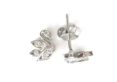 SMALL SWAN STUD PAVE CZ STERLING SILVER EARRINGS