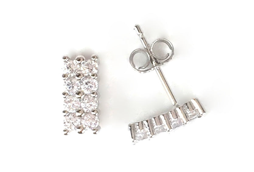 SHORT BAR STUD PAVE CZ STERLING SILVER EARRINGS