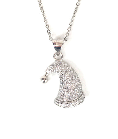 SANTA HAT PAVE CZ STERLING SILVER NECKLACE