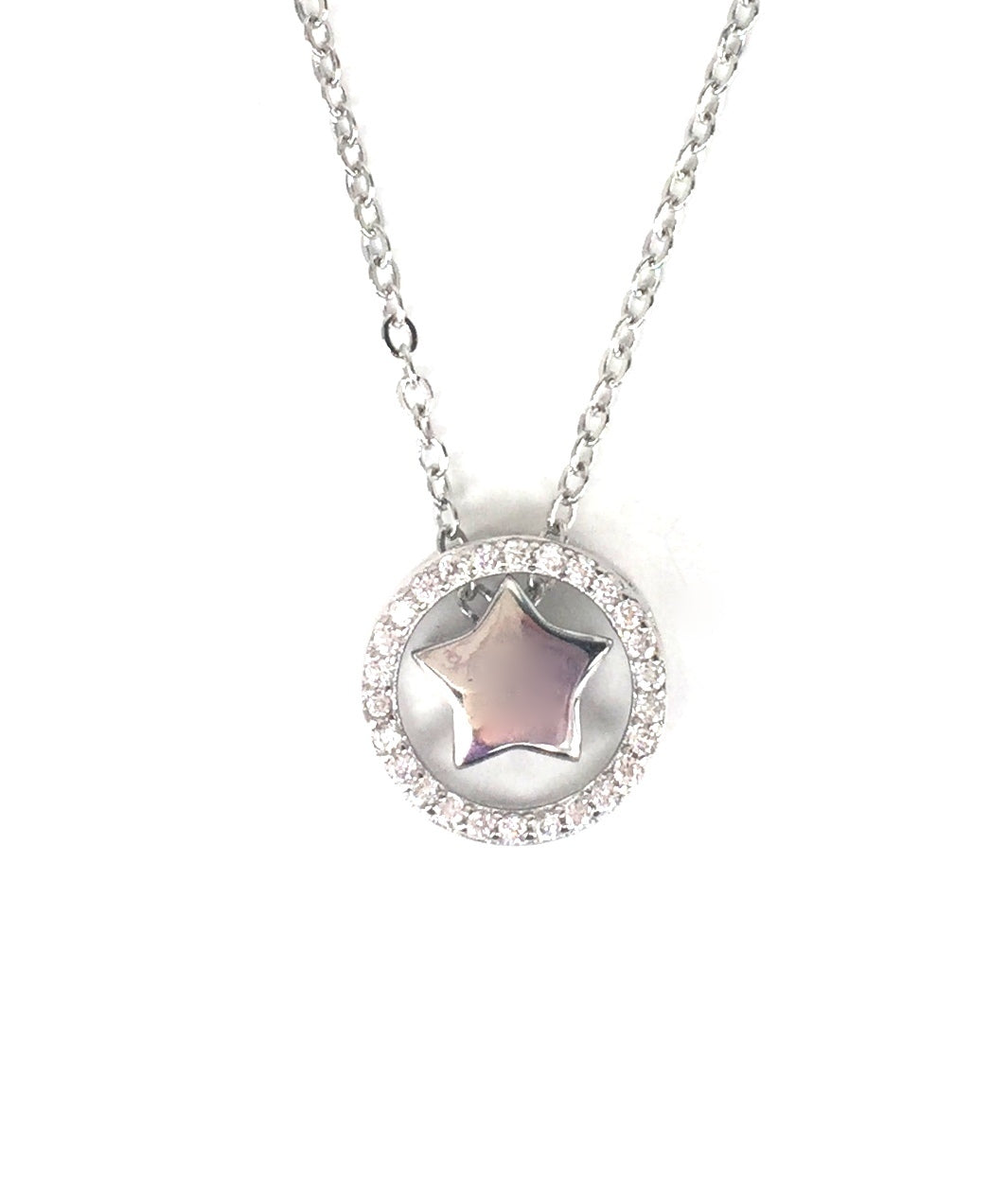 STAR IN CIRCLE PAVE CZ STERLING SILVER NECKLACE