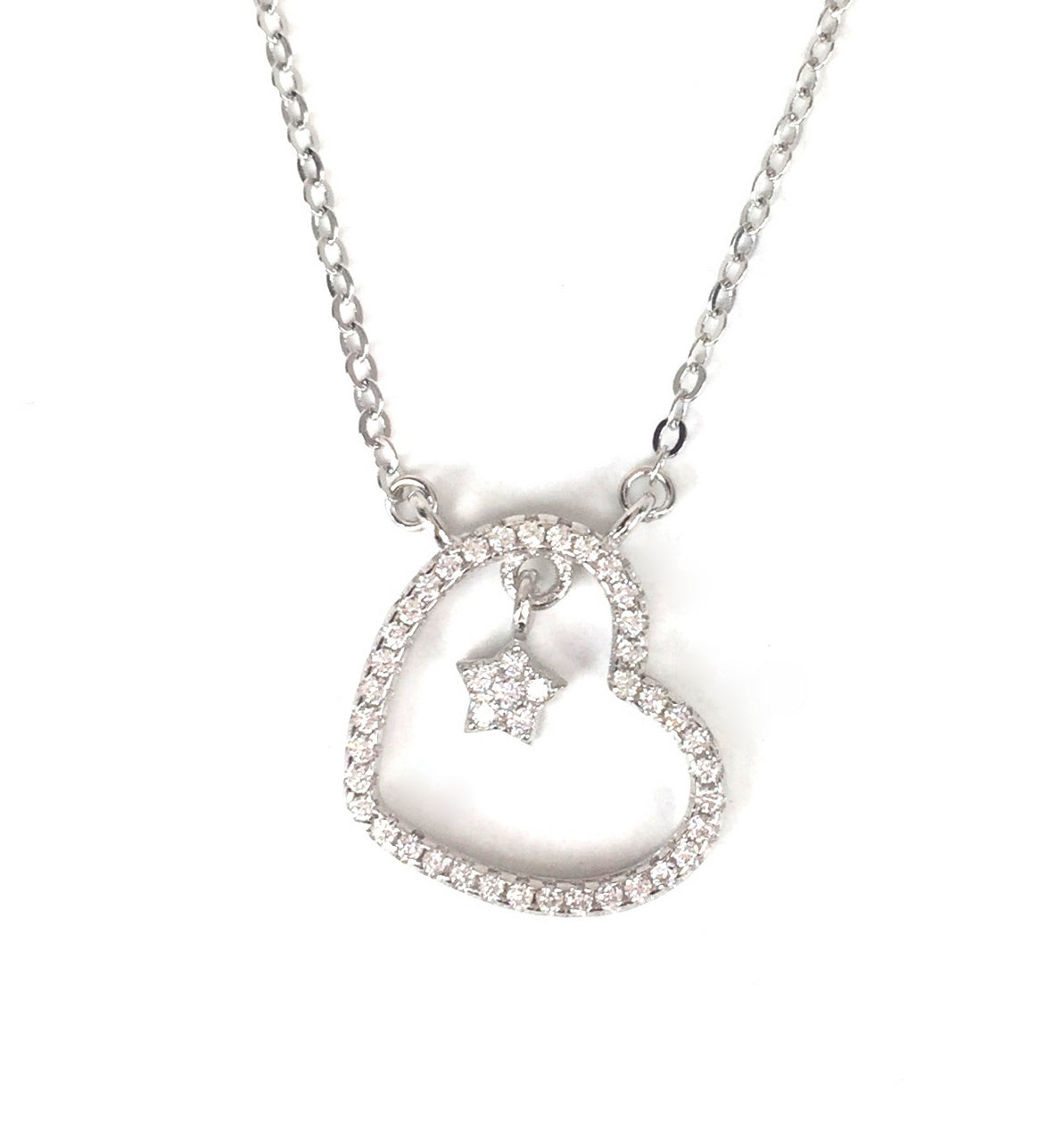 STAR IN HEART PAVE CZ STERLING SILVER NECKLACE