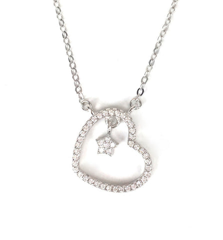 STAR IN HEART PAVE CZ STERLING SILVER NECKLACE