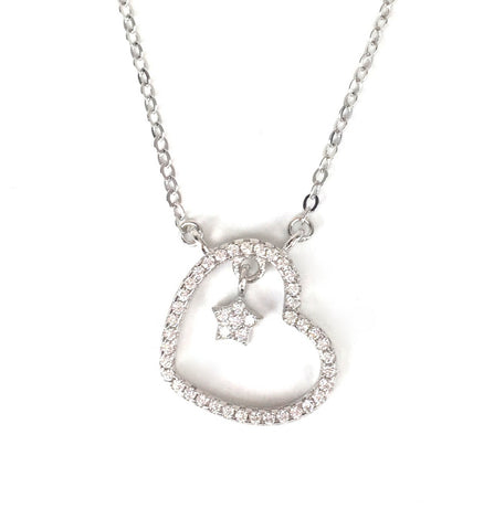 STAR IN HEART PAVE CZ STERLING SILVER NECKLACE