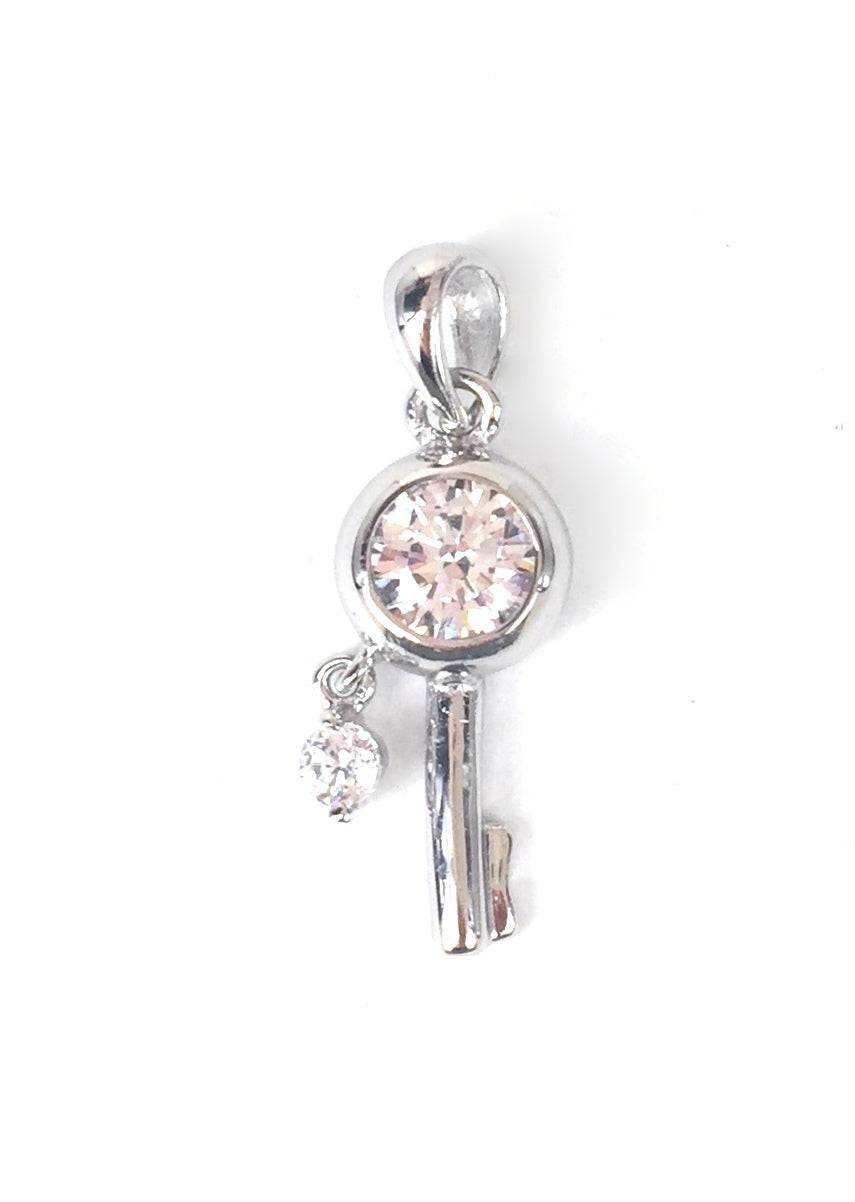 SMALL KEY CLEAR CZ STERLING SILVER PENDANT
