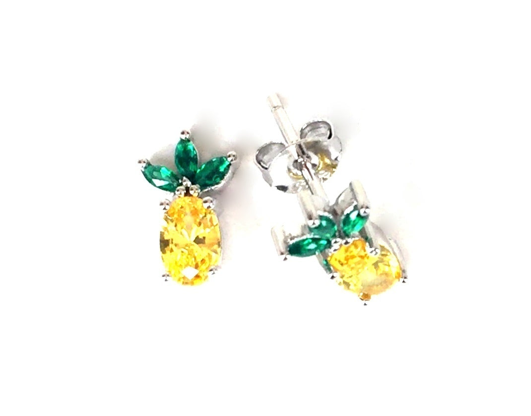 SMALL PINEAPPLE STUD CLEAR CZ STERLING SILVER EARRINGS