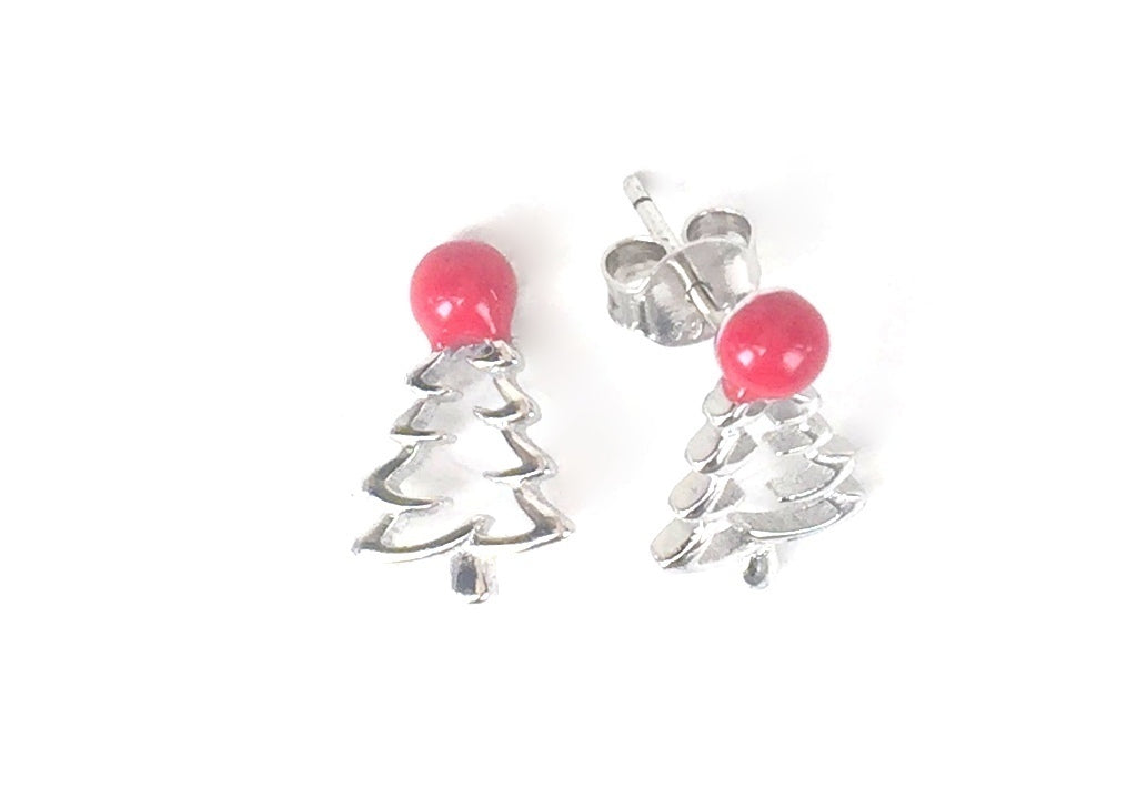CHRISTMAS TREE  STUD STERLING SILVER EARRINGS