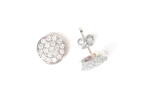 SPARKLING DISC STUD PAVE CZ STERLING SILVER EARRINGS