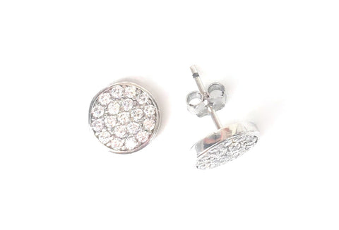 SPARKLING DISC STUD PAVE CZ STERLING SILVER EARRINGS