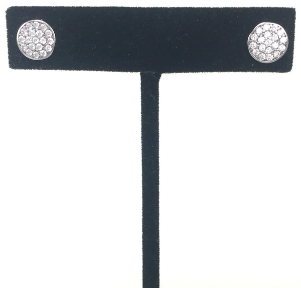 SPARKLING DISC STUD PAVE CZ STERLING SILVER EARRINGS