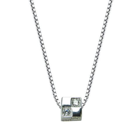 LITTLE CUBE PAVE CZ STERLING SILVER NECKLACE