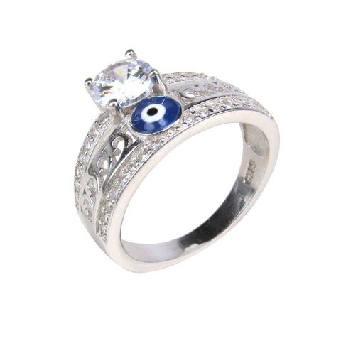 EVIL EYE CZ STERLING SILVER RING