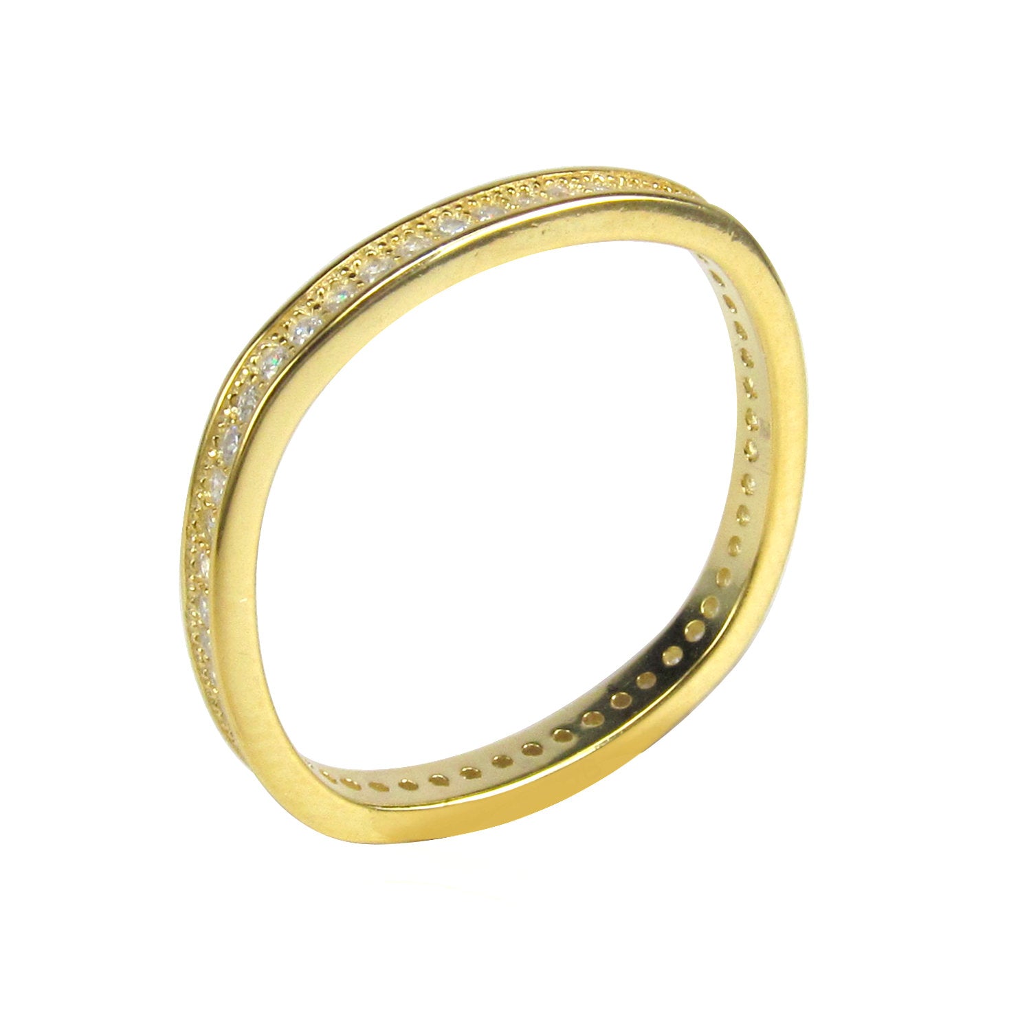 SQUARE BAND PAVE CZ STERLING SILVER RING