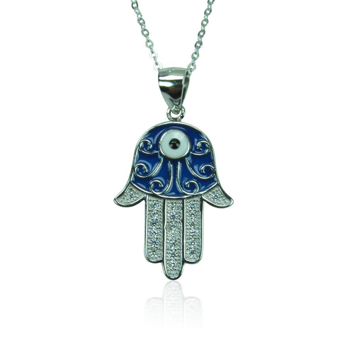 HAMSA HAND 2 PAVE CZ STERLING SILVER NECKLACE