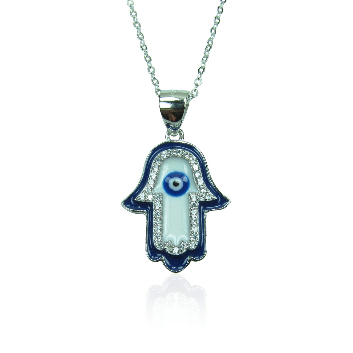 HAMSA HAND PAVE CZ STERLING SILVER NECKLACE