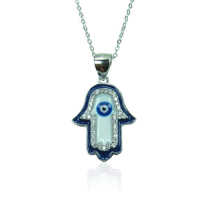 HAMSA HAND PAVE CZ STERLING SILVER NECKLACE