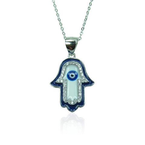 HAMSA HAND PAVE CZ STERLING SILVER NECKLACE