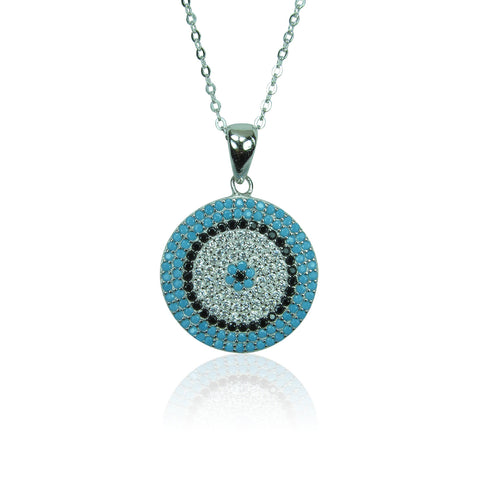 ROUND EYE DISK TURQUOISE STERLING SILVER NECKLACE