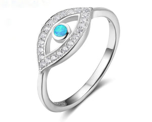 OPAL EVIL EYE PAVE CZ STERLING SILVER RING