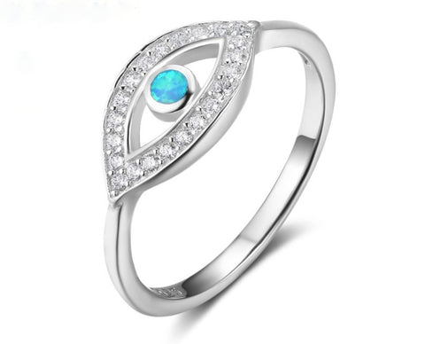 OPAL EVIL EYE PAVE CZ STERLING SILVER RING