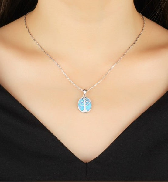 OPAL TREE OF LIFE STERLING SILVER NECKLACE